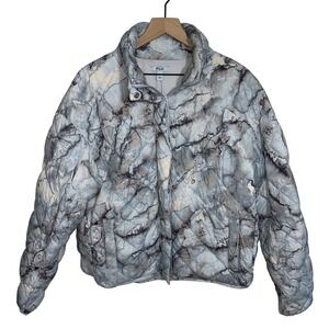 FLX Quilted Puffer Jacket Abstract Marble Print Size Large